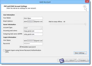 pop3 gmail account in outlook 2013